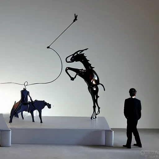 Prompt: opalescent by gustave baumann, by goro fujita realistic, mournful. a kinetic sculpture of a bullfight in spain. the kinetic sculpture is set in an arena with spectators in the stands. several figures in the kinetic sculpture, including a matador & a bull.