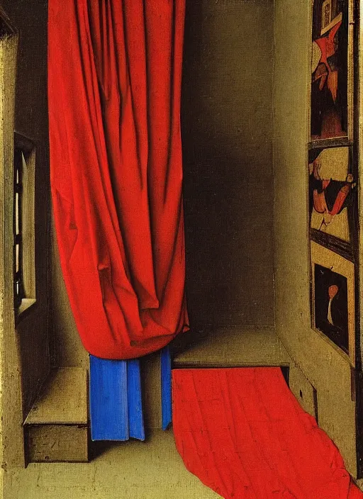 Image similar to red cloth of the floor, medieval painting by jan van eyck, johannes vermeer, florence