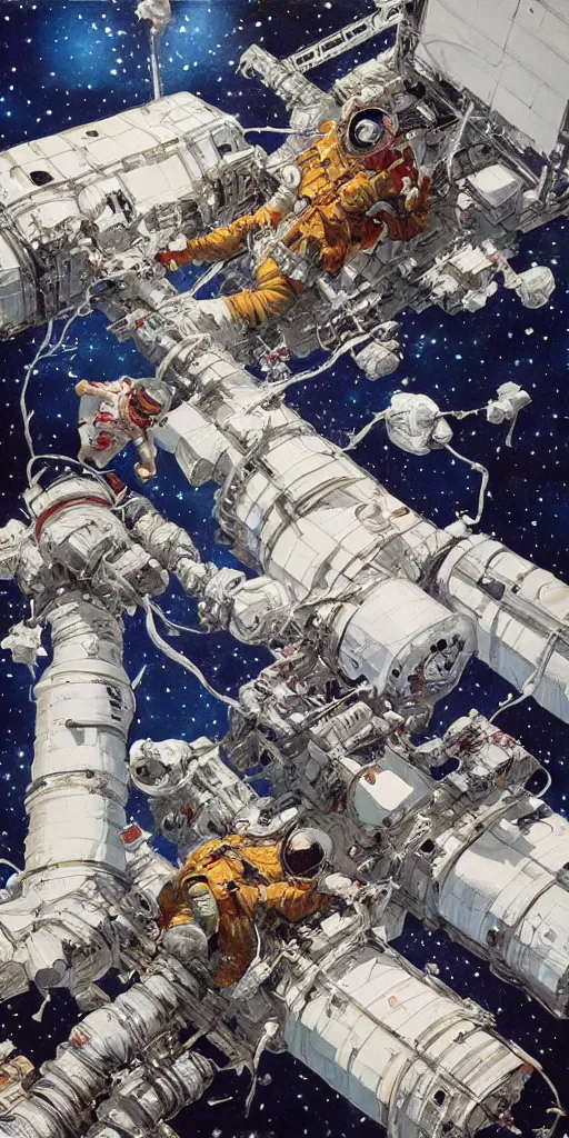 Image similar to oil painting scene from space station by kim jung gi