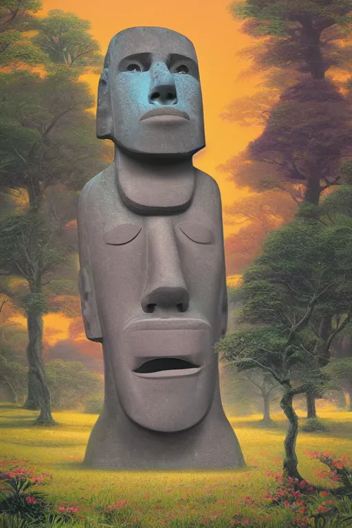 Prompt: moai statue popart slap face cronobreaker, beeple, by thomas kinkade