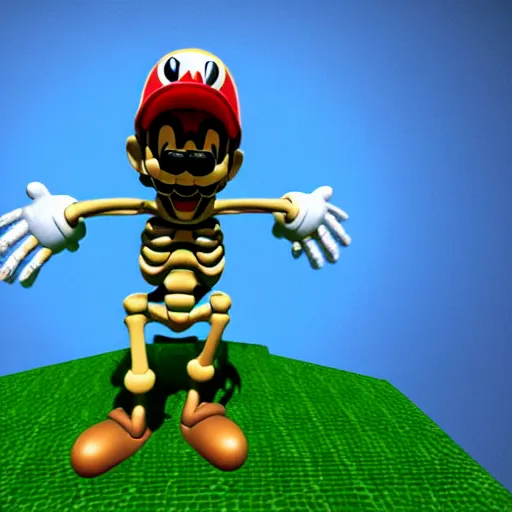 Prompt: A skeleton in the game Super Mario 64, unreal engine, highly detailed