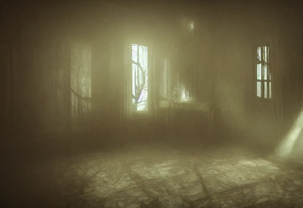 Image similar to eldritch shadows ghosts in a room of a haunted house. photorealistic, cinematic lighting, octane tender, dark - art