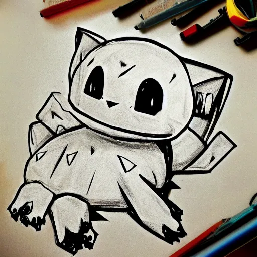 Image similar to skeleton bulbasaur, pokemon concept art, detailed, smooth, thick outline