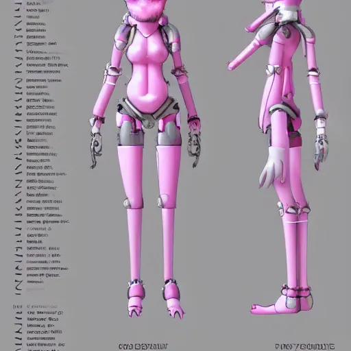 Prompt: digital art trending on artstation, pixiv, of a pink robotic fox, character fursona furry fandom anthropomorphic reference sheet