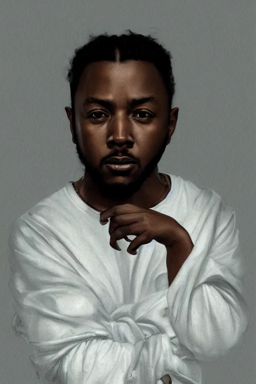 Image similar to ultra realistic kendrick lamar, background is white and blank, elegant, highly detailed, digital painting, concept art, smooth, sharp focus, illustration, art by greg rutkowski and alphonse mucha