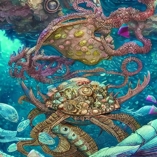 Image similar to underwater scene, d & d style, trending on artstation, colorful, intricate, highly detailed art by aurore folny