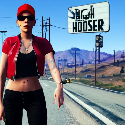 Image similar to pop singer Halsey in GTA V, 4k