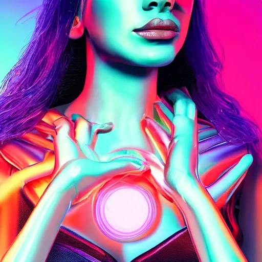 Prompt: 4k, hyper realistic depiction of the beauty of artificial intelligence in the flesh, a beautiful shadow being, non binary, curvy, sexy, provocative, androgynous in front of a highly detailed background that is a cross between solar Punk, vapor is wave and technicolor, glowing wires and a glowing nervous system