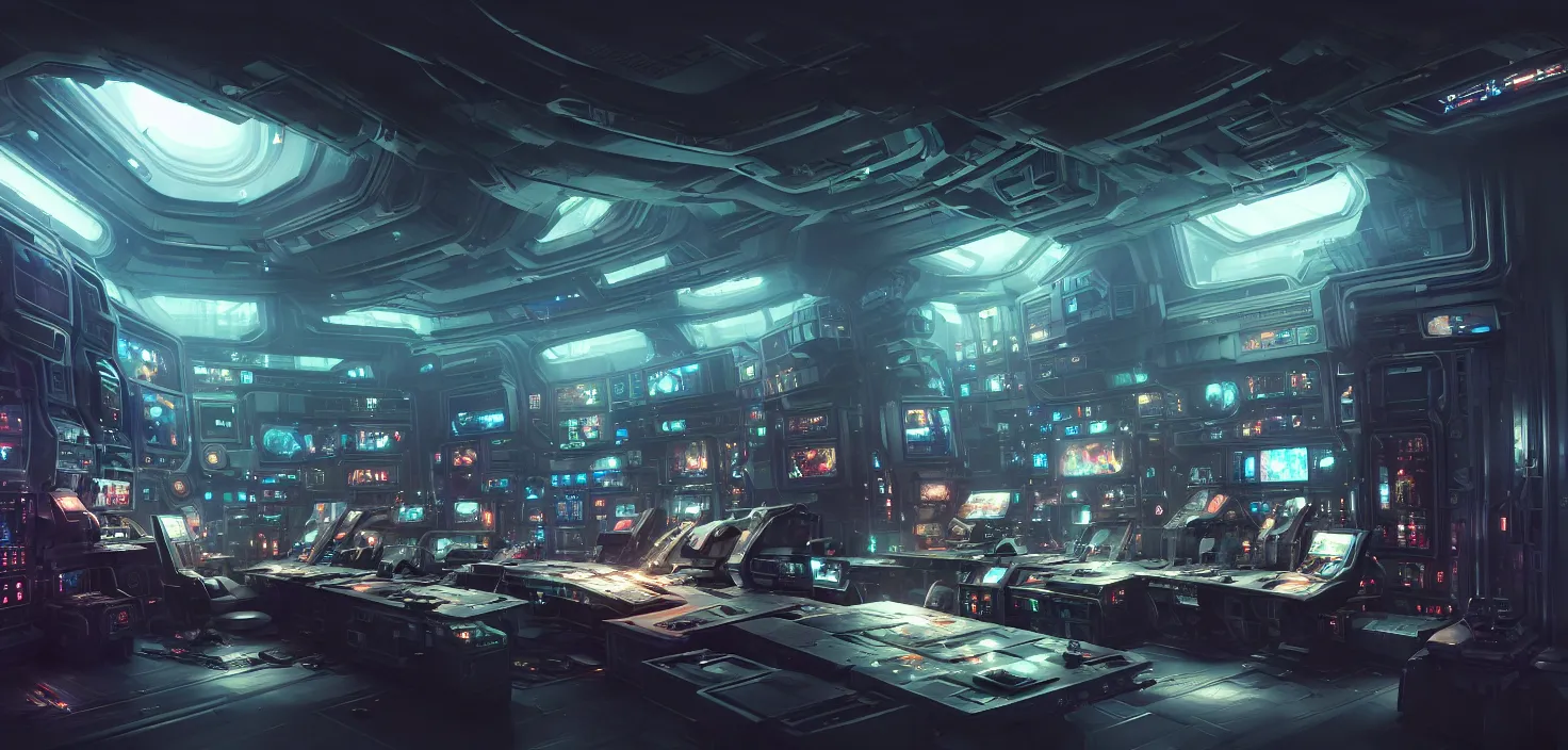 Image similar to a hyper detailed octane render concept art by xision wu, kerem beyit, sandara tang portrait of cyberpunk panel control spaceship room, dim lighting, detailed portraits, unreal engine 5, highly rendered,, digital painting, artstation, concept art, smooth, sharp focus perfect horizontal, symmetry illustration, detailed and intricate environment artstation hq