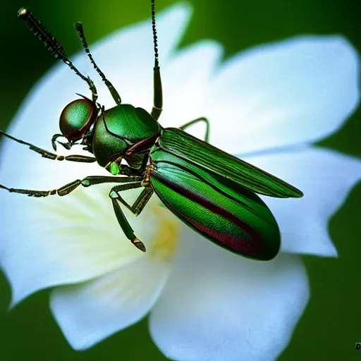 Image similar to Ultrarealistic macro photograph rose chafer, Cetonia aurata, Beksiński, sci-fi fantasy, intricate, elegant, highly detailed, focus stacking, close up