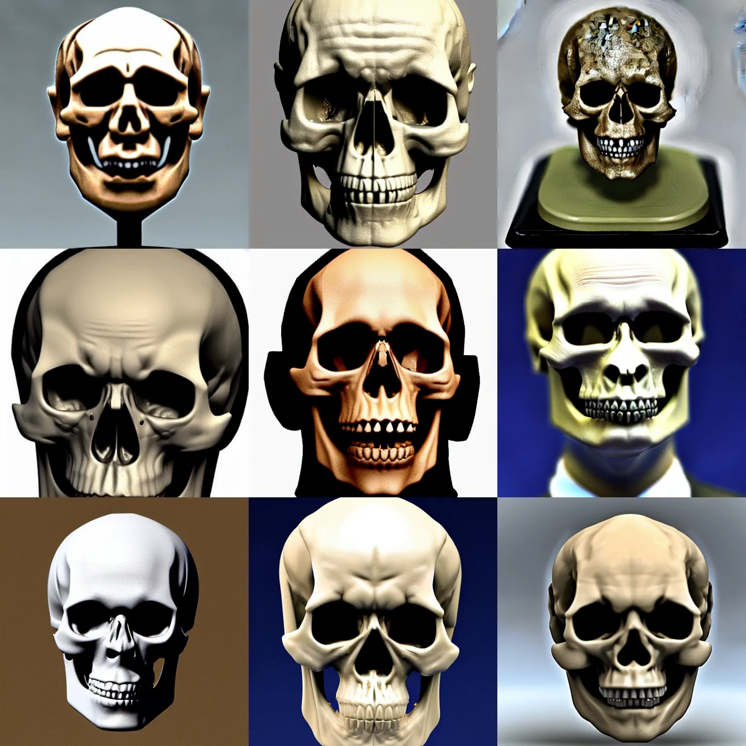 Prompt: vladimir putin skull - like head detailed photo