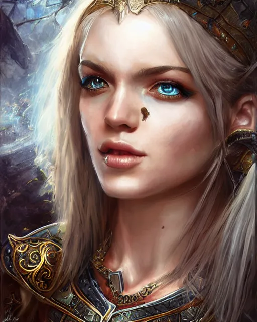 Prompt: a beautiful female warrior, 8 k, hyperrealistic, dragon slayer, hyperdetailed, fantasy portrait by laura sava