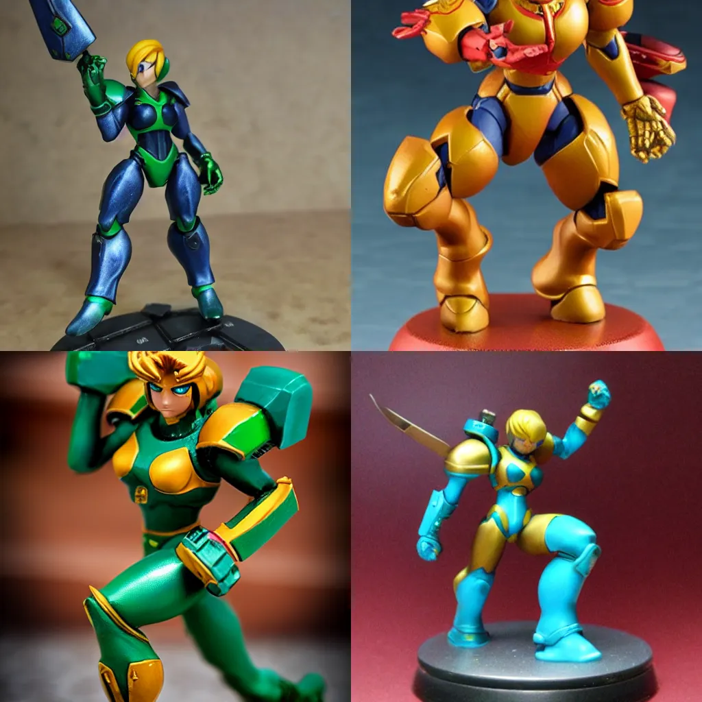 Prompt: samus as a warhammer tabletop figurine