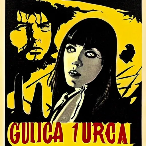 Prompt: 1 9 7 0 s italian horror film poster, giallo film poster art, euro horror, 1 9 7 3, supernatural horror poster