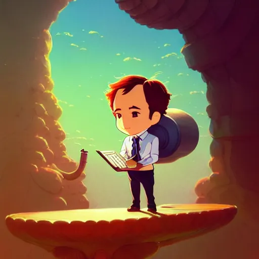 Image similar to chibi saul goodman :: studio ghibli, beeple and James Gilleard and Justin Gerard :: ornate, dynamic, particulate, rich colors, intricate, elegant, highly detailed, centered, artstation, smooth, sharp focus, octane render, 3d