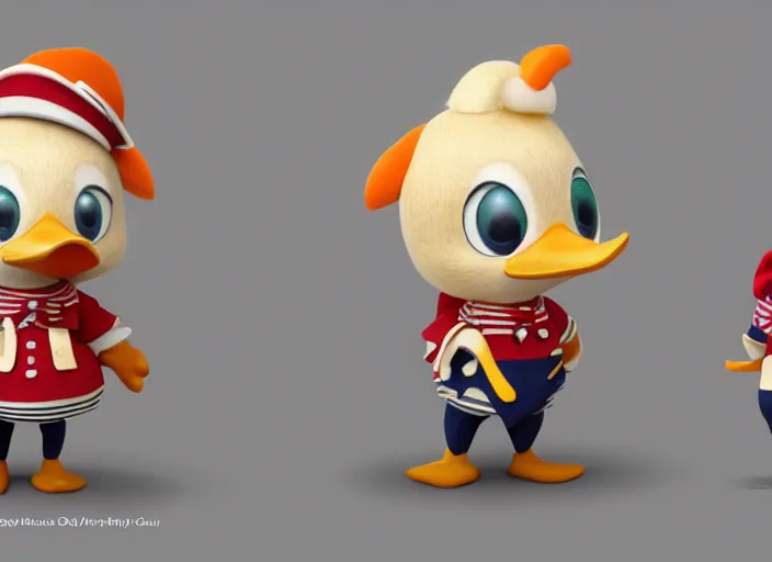 Image similar to award - winning detailed concept art of a cute iconic anthropomorphic duck character wearing a sailor suit. art by wlop on bcy. net, realistic. detailed feathers, art by cheng yi. artstationhd, artgerm, disney pixar zootopia. 3 d rendering, high quality model sheet