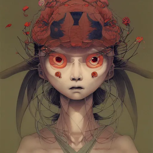 Image similar to prompt : yokai portrait soft light painted by james jean and katsuhiro otomo and erik jones, inspired by evangeleon anime, smooth face feature, intricate oil painting, high detail illustration, sharp high detail, manga and anime 1 9 9 9