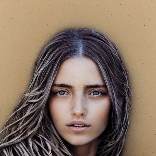 Image similar to a detailed portrait of a girl in the desert, art illustration, incredibly highly detailed and realistic, 8 k, sharp focus