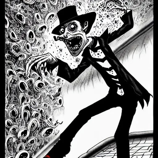 Image similar to black and white trippy comic art depiction of dracula the vampire roller skating on roller skates, drawn by martin rowson, tim burton, alex pardee, nekro petros afshar, cgsociety, awesome, stunning, 4 k