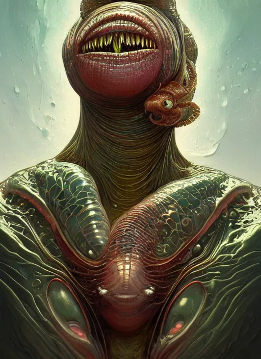 Image similar to elon musk as slimy mollusk, anthropomorphic character, drool, concept art, intricate, elegant, highly detailed, digital painting, artstation, wallpaper, smooth, sharp focus, illustration, art by h. r. giger and artgerm and greg rutkowski and alphonse mucha