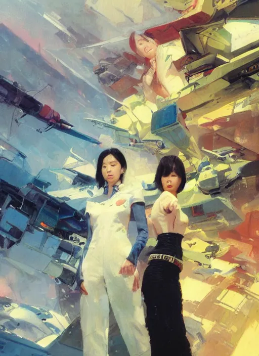 Image similar to Lee Jin-Eun by John Berkey and Vincent Di Fate, rule of thirds, seductive look, beautiful, in intergalactic hq, ethereal lighting, smooth, visually stunning