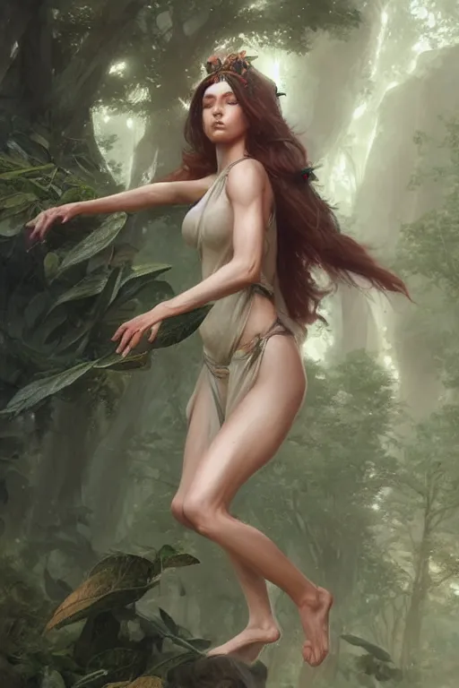 Prompt: goddess of nature, accurate anatomy, only two hands, highly detailed, digital painting, artstation, concept art, smooth, sharp focus, illustration, Unreal Engine 5, 8K, art by art by artgerm and greg rutkowski and edgar maxence