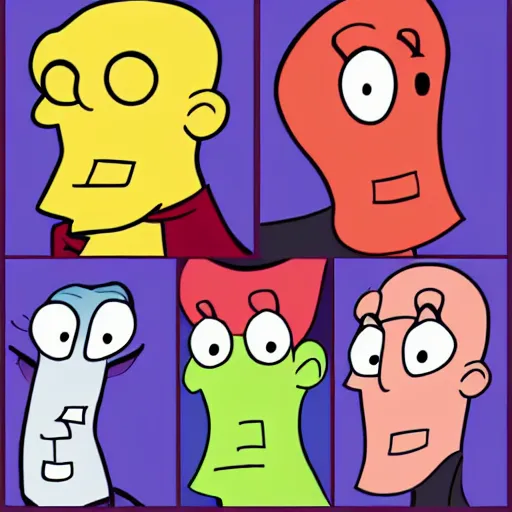 Prompt: handsome squidward, courage the cowardly dog style, strong chin, portrait