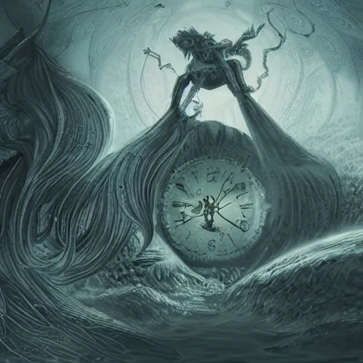 Image similar to time comes unraveled on the edges of the void, fantasy illustration, detailed