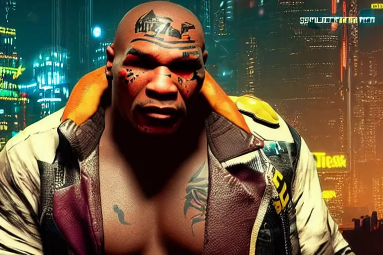 Image similar to mike tyson in cyberpunk 2 0 7 7