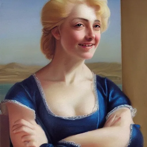 Prompt: a happy smiling loving blond beautiful pirate captain gazing into the horizon in the style of mary jane ansell.