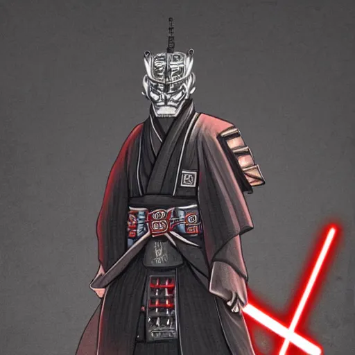 Prompt: a japanese samurai, realistic, japanese, cool, neon, star wars, ambience, detailed, dark, shadowy, stargate