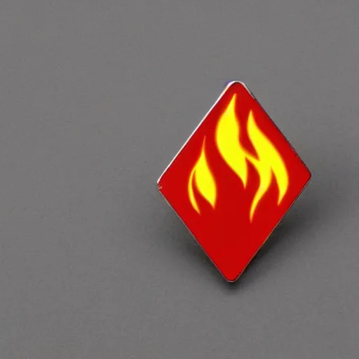 Image similar to a retro minimalistic diamond enamel pin of a retro minimalistic clean fire warning label, smooth curves