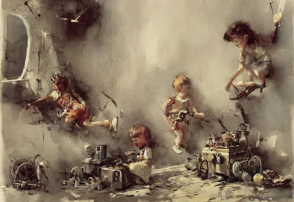 Image similar to adventurer ( ( ( ( ( 1 9 5 0 s retro future living room. muted colors. toys laying around ) ) ) ) ) by jean baptiste monge, chrome red