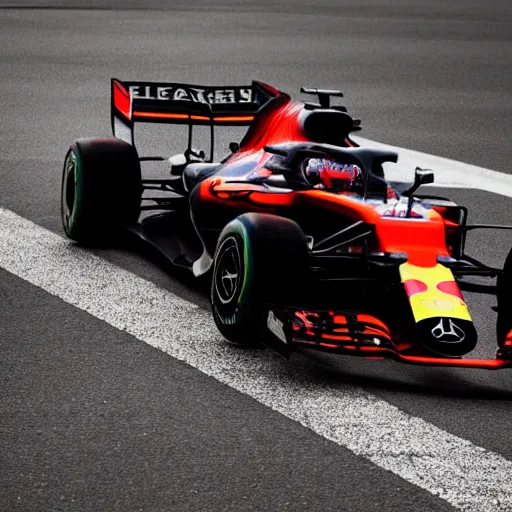 Image similar to close up of max verstappen wearing mercedes amg overall, dramatic shot, great photography, ambient light, l