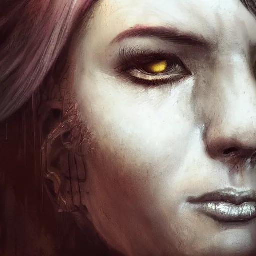 Prompt: Character portrait, face close-up, in the style of Bastien Lecouffe-Deharme, of Anthro leopard warlock