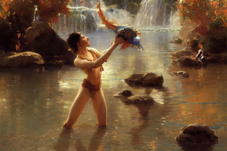 Image similar to water bender, painting by gaston bussiere, craig mullins, j. c. leyendecker