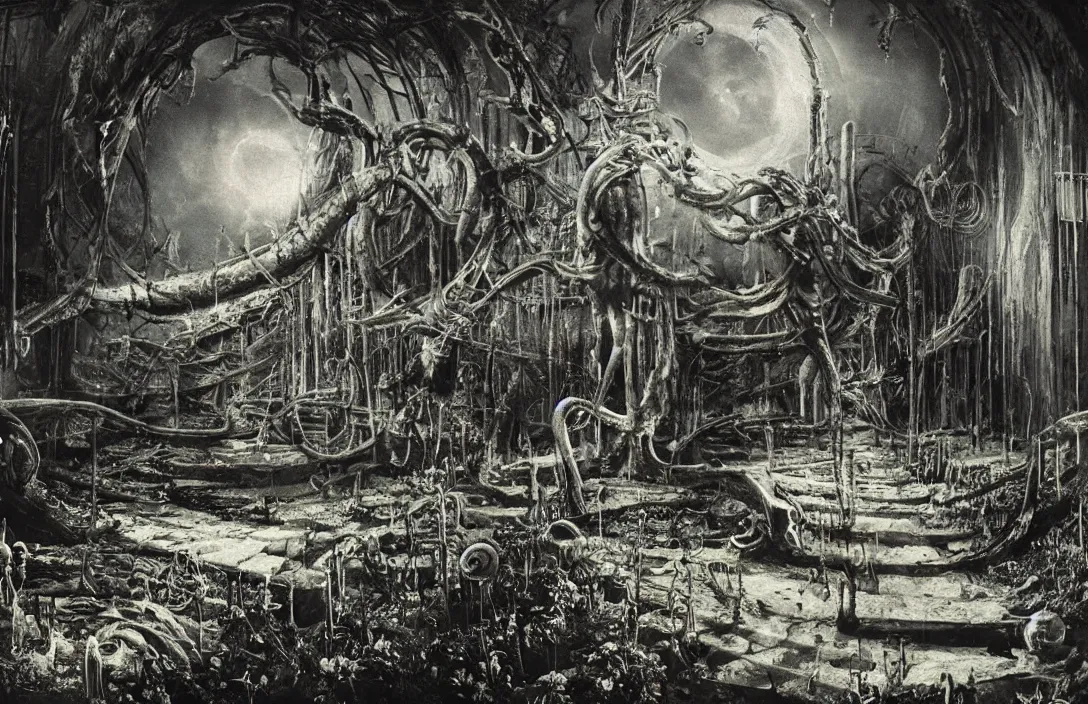 Prompt: garden idyll deception ship ever further out to sea matte painting emotional bond between the two intact flawless ambrotype from 4 k criterion collection remastered cinematography gory horror film, ominous lighting, evil theme wow photo realistic postprocessing sleepy sunny sunday afternoons painting by hr giger