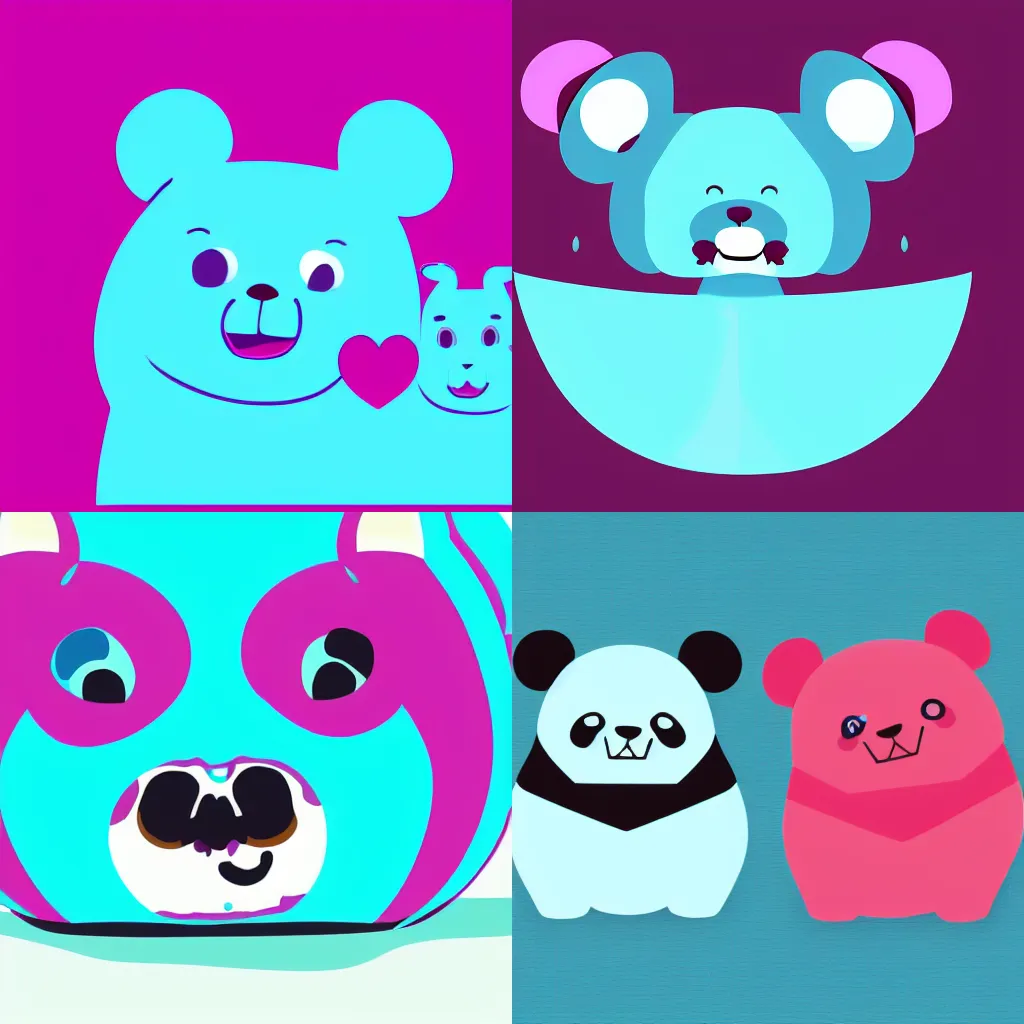 Prompt: minimalist vector art of a cyan and magenta panda, cute, trending on artstation, 8 k, 4 k