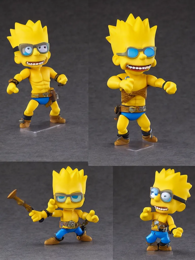 Image similar to collectable mercenary bart simpson fantasy statue, d & d, pathfinder nendoroid, funko pop, resin statue, artstation, pinterest, etsy, detailed product photo, 3 / 4 dynamic pose