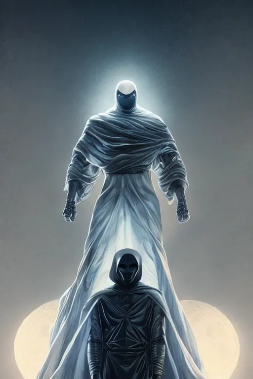 Image similar to symmetry of moon knight mixed with sandman from neil gaiman, rpg reference, art by greg rutkowski, artgerm, trending on artstation, octane render, insanely detailed, 8 k, hd