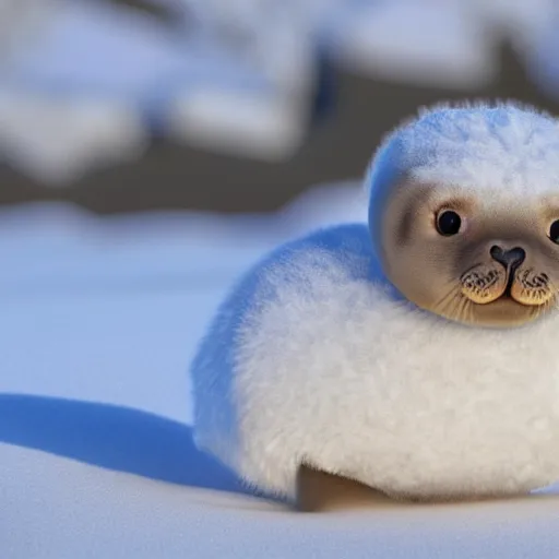 Prompt: photorealistic hd baby harpy seal with bunny ears in the snow, cute, arctic tundra, cold, high quality