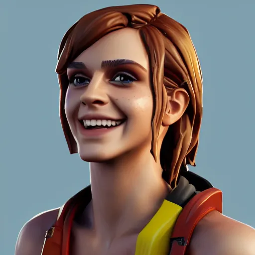 Image similar to textured film grain oil pastel subsurface scattering fashion model face smiling laughing squinting emma watson as a fortnite character cgsociety octane render unreal engine redshift render trending on artstation trending on artstation render blender behance cg superhero