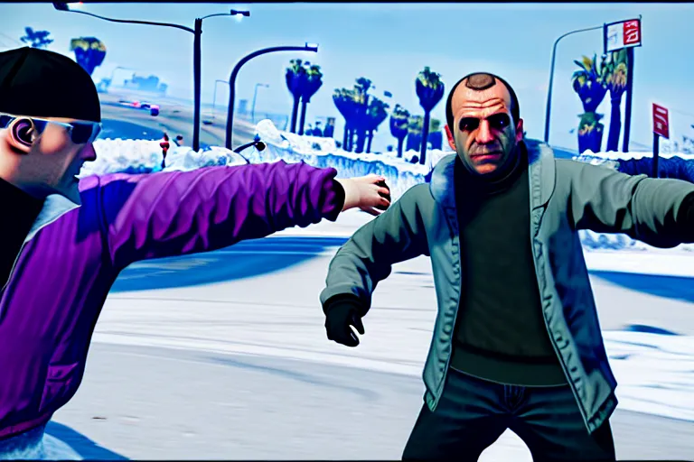 Prompt: An ice mage wreaking havoc in GTA 5