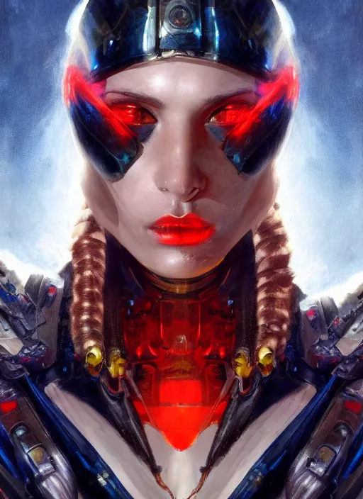 Image similar to ( ( symmetry ) ) closeup portrait of a stunning armored cyborg egirl pirate captain ( ( ( crying in tears ) ) ), strong cinematic light, backlit, red yellow blue, viscous volumetric smoke, mist, by gerald brom, by mikhail vrubel, by peter elson, muted colors, extreme detail, trending on artstation, 8 k