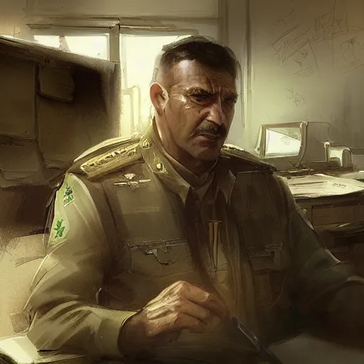 Image similar to a kurdish general in his office making a plan by greg rutkowski