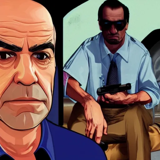 Prompt: Lalo Salamanca from Better Call Saul as a GTA character portrait, Grand Theft Auto, GTA cover art