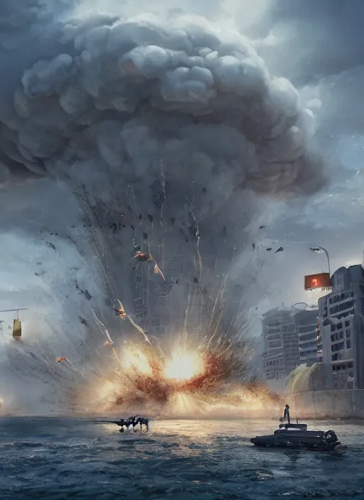 Image similar to hyper realistic squid robot attacking cape town city, table mountain explosions, atmospheric beautiful details, strong composition drawn in ink by kim jung giu weta studio rutkowski, james gurney and greg rutkowski, and lucasfilm