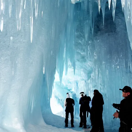 Prompt: ice cave filled with diamonds, silver, platinum, white gold, titanium, sugar, chrome, precious metals, icy