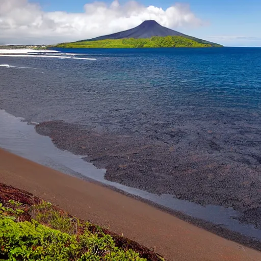 Image similar to volcano on an island and the ocean in the background