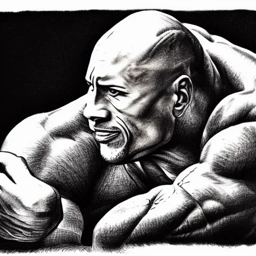 Prompt: dwayne johnson, detailed, pen and ink, stippling